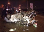 В Киеве «Тойота», разбив три машины, перевернулась. Водитель был под хмельком. Фото