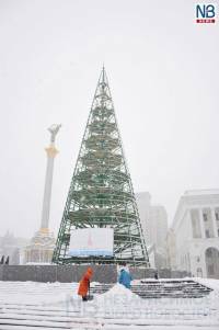 На столичном Майдане уже начали собирать новогоднюю елку. Пока, опять похоже на конус