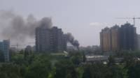 В Киеве произошел пожар на одной из фабрик. Второй этаж здания сгорел полностью