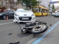 Киев. Из-за невнимательного парковщика мотоциклист помял чужую машину и слег в больницу