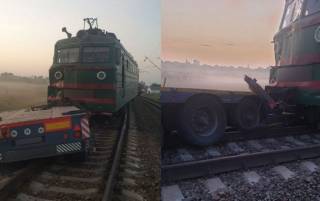 На Полтавщине грузовик с комбайном парализовал движение десятка поездов