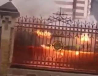 Опубликовано видео пожара на территории Свято-Благовещенского кафедрального собора в Харькове